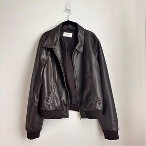 Aritzia Babaton Dark Brown Leather Bomber Jacket